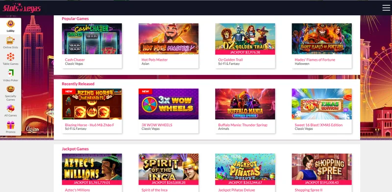Slots of Vegas casino lobby with RTG-powered games popular among offshore online casino players